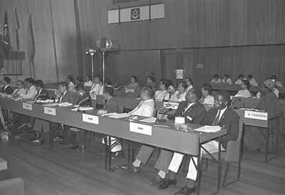 >Delegates from various Afro-Asian countries attending the NTUC Delegates Conference at the Singapore Conference Hall in 1965.